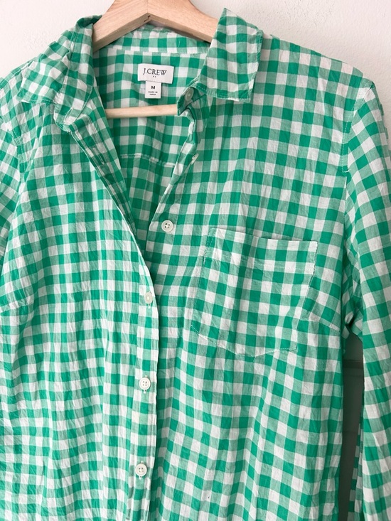 J. Crew Medium Green and White Gingham Long Sleeve Button-Down Shirt - Picture 3 of 7